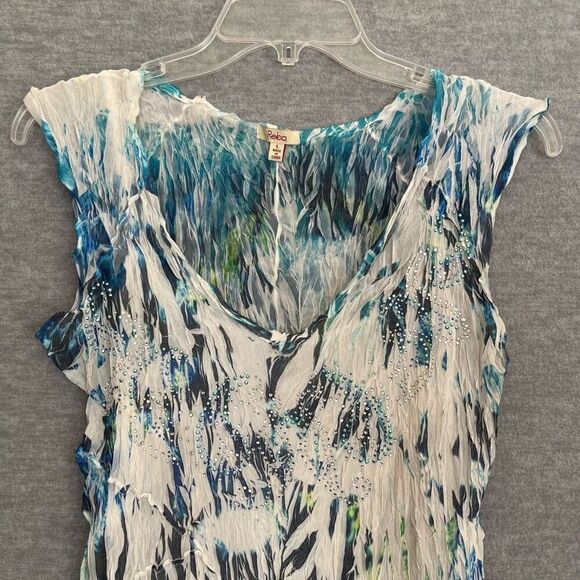 Reba Pleated Rhinestone Midi Dress Womens Large Sleeveless Sheer Fairy Goddess - Picture 4 of 12